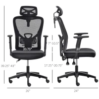 Vinsetto High Back Ergonomic Computer Home Office Chair, Mesh Task Chair with Lumbar Back Support, Reclining Function, Adjustable Headrest, Arms and Height, Black(m-3)