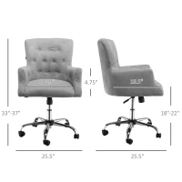 HOMCOM Mid Back Task Chair, Modern Home Office Chair with Tufted Button Design and Padded Armrests, Swivel Computer Desk Chair for Study Living Room Bedroom, Gray(m-3)