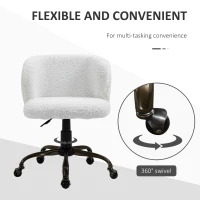 HOMCOM Faux Fur Home Office Chair, Accent Swivel Desk Chair, Makeup Vanity Seat with Adjustable Height, White(m-6)