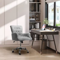 HOMCOM Mid Back Task Chair, Modern Home Office Chair with Tufted Button Design and Padded Armrests, Swivel Computer Desk Chair for Study Living Room Bedroom, Gray(m-8)