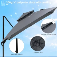 Outsunny 10ft Offset Patio Umbrella with Base, Double Top Hanging Aluminum Cantilever Umbrella with 360-degree Rotation, Easy Tilt, 8 Ribs, Crank, Cross Base, Cover, Strap, Dark Gray(m-6)