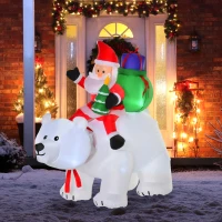 HOMCOM 6ft Christmas Inflatable Santa Claus Riding A Polar Bear with LED Lights, Blow-Up Outdoor LED Yard Display for Lawn, Garden, Party(m-4)