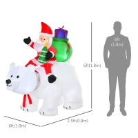 HOMCOM 6ft Christmas Inflatable Santa Claus Riding A Polar Bear with LED Lights, Blow-Up Outdoor LED Yard Display for Lawn, Garden, Party(m-3)