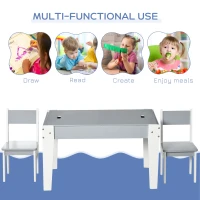Qaba 3 Pcs Kids Table and Chair Set with Storage Under Tabletop, Activity Table and 2 Chairs, Kids Drawing Table for Playroom Furniture, Grey(m-4)