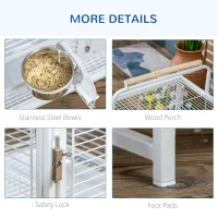 PawHut 18" Heavy Duty Wrought Iron Travel Bird Cage Carrier With Handle Perch And Accessories - White(m-6)