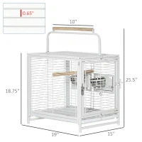 PawHut 18" Heavy Duty Wrought Iron Travel Bird Cage Carrier With Handle Perch And Accessories - White(m-3)