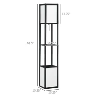 HOMCOM Modern Shelf Floor Lamp with Dual Ambient Light, Standing Lamp Living Room, Bedroom, 10.25"x10.25"x61.5", Black(m-3)