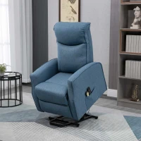 HOMCOM Electric Power Lift Recliner Chair with Massage, Vibration with Remote for Elderly, Padded Linen Fabric Living Room Office Furniture, Blue(m-1)