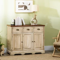 HOMCOM Sideboard Buffet Kitchen Sideboard Cabinet with 3 Drawers 3 Door Cabinets Adjustable Shelf for Living Room Natural(m-2)