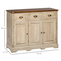 HOMCOM Sideboard Buffet Kitchen Sideboard Cabinet with 3 Drawers 3 Door Cabinets Adjustable Shelf for Living Room Natural(m-3)