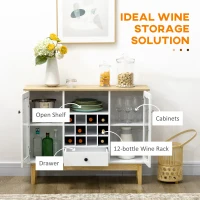 HOMCOM Bar Cabinet with Storage in 12-Bottle Wine Rack, Sideboard Buffet Cabinet Kitchen & Dining Room Cabinet, White(m-4)