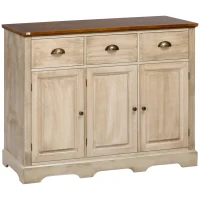 HOMCOM Sideboard Buffet Kitchen Sideboard Cabinet with 3 Drawers 3 Door Cabinets Adjustable Shelf for Living Room Natural(m-1)