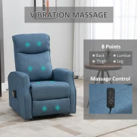 HOMCOM Electric Power Lift Recliner Chair with Massage, Vibration with Remote for Elderly, Padded Linen Fabric Living Room Office Furniture, Blue(m-4)