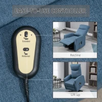 HOMCOM Electric Power Lift Recliner Chair with Massage, Vibration with Remote for Elderly, Padded Linen Fabric Living Room Office Furniture, Blue(m-7)