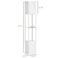 HOMCOM Modern Shelf Floor Lamp with Dual Ambient Light, Standing Lamp Living Room, Bedroom, 10.25"x10.25"x61.5", White(m-3)