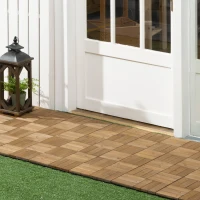 Outsunny 54 Pcs Wood Interlocking Deck Tiles, 12 x 12in Outdoor Flooring Tiles for Indoor and Outdoor Use, Tools Free Assembly, Brown(m-1)