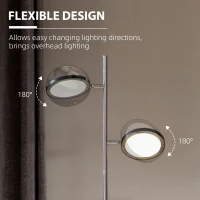 HOMCOM Ultra-Bright Floor Lamp with 180° Adjustable LED Lighting for Bedroom, Living Room Office, Tree Standing Lamp, 9.75" x 9.75" x 65"(m-5)