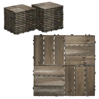 Outsunny 27 Pcs Wood Interlocking Deck Tiles, 12 x 12in Outdoor Flooring Tiles for Indoor and Outdoor Use, Tools Free Assembly, Charcoal Grey(m-2)