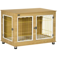 PawHut Dog Crate Side End Table Indoor with Soft Cushion, Double Doors, for Medium Large Dogs(m-1)