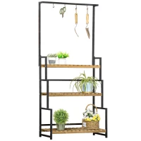 Outsunny 3 Tiered Plant Stand with Hanging Hooks, Flower Pot Holder for Indoor Outdoor Porch Balcony Living Room Bedroom(m-2)