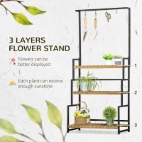 Outsunny 3 Tiered Plant Stand with Hanging Hooks, Flower Pot Holder for Indoor Outdoor Porch Balcony Living Room Bedroom(m-4)