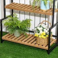 Outsunny 3 Tiered Plant Stand with Hanging Hooks, Flower Pot Holder for Indoor Outdoor Porch Balcony Living Room Bedroom(m-9)