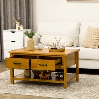 HOMCOM Rustic Coffee Table with Drawers, 2 Tier Wooden Coffee Table Living Room Furniture, Cocktail Table with Storage(m-5)
