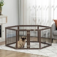 PawHut 24.5" Heavy-Duty Pet Playpen, Foldable Dog Exercise Pen, Roomy Small Dog Fence with Door, Double Locking Latches, for Indoor or Outdoor Use, Brown(m-2)