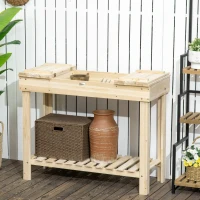 Outsunny Outdoor Potting Bench Wood Potting Table with Hidden Storage Box & Lower Shelf for Garden, Yard, Greenhouse(m-10)