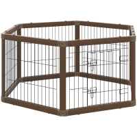 PawHut 24.5" Heavy-Duty Pet Playpen, Foldable Dog Exercise Pen, Roomy Small Dog Fence with Door, Double Locking Latches, for Indoor or Outdoor Use, Brown(m-1)