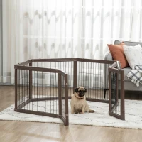 PawHut 24.5" Heavy-Duty Pet Playpen, Foldable Dog Exercise Pen, Roomy Small Dog Fence with Door, Double Locking Latches, for Indoor or Outdoor Use, Brown(m-9)