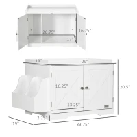 PawHut Wide & Large Cat Litter Box Furniture Hidden Farmhouse Table with Magnetic Doors, Big Covered Kitty Litter Box Enclosure Cabinet with Shelves, Pet Furniture Cat Gift Side Table, White(m-3)