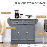 HOMCOM Triple-Cabinet Kitchen Island on Wheels, Kitchen Storage Cabinet with Drawers, Rolling Utility Cart Dark Gray(m-4)