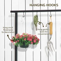 Outsunny 3 Tiered Plant Stand with Hanging Hooks, Flower Pot Holder for Indoor Outdoor Porch Balcony Living Room Bedroom(m-5)