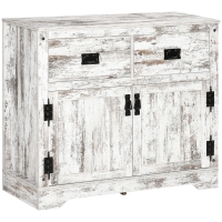 HOMCOM Industrial Sideboard Buffet Cabinet, Kitchen Cabinet with 2 Drawers, 2 Doors, Adjustable Shelf Coffee Bar Cabinet, Distressed White