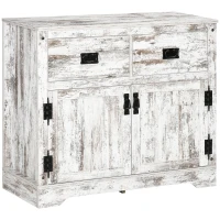 HOMCOM Industrial Sideboard Buffet Cabinet, Kitchen Cabinet with 2 Drawers, 2 Doors, Adjustable Shelf Coffee Bar Cabinet, Distressed White(m-1)