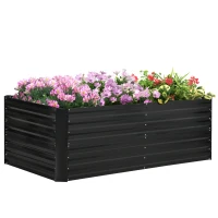 Outsunny Galvanized Raised Garden Bed, Steel Outdoor Planters with Reinforced Rods, 71" x 36" x 23", Black(m-1)