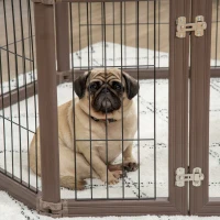 PawHut 24.5" Heavy-Duty Pet Playpen, Foldable Dog Exercise Pen, Roomy Small Dog Fence with Door, Double Locking Latches, for Indoor or Outdoor Use, Brown(m-8)