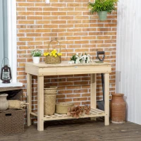 Outsunny Outdoor Potting Bench Wood Potting Table with Hidden Storage Box & Lower Shelf for Garden, Yard, Greenhouse(m-1)