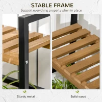 Outsunny 3 Tiered Plant Stand with Hanging Hooks, Flower Pot Holder for Indoor Outdoor Porch Balcony Living Room Bedroom(m-6)