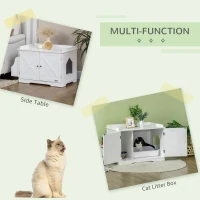 PawHut Wide & Large Cat Litter Box Furniture Hidden Farmhouse Table with Magnetic Doors, Big Covered Kitty Litter Box Enclosure Cabinet with Shelves, Pet Furniture Cat Gift Side Table, White(m-4)