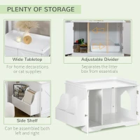 PawHut Wide & Large Cat Litter Box Furniture Hidden Farmhouse Table with Magnetic Doors, Big Covered Kitty Litter Box Enclosure Cabinet with Shelves, Pet Furniture Cat Gift Side Table, White(m-5)