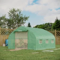 Outsunny 11.5' x 10' x 6.5' Walk-in Tunnel Greenhouse, Green House with Zippered Mesh Door, 7 Mesh Windows & Roll-up Sidewalls, Upgraded Gardening Plant Hot House with Galvanized Steel Hoops, Green(m-2)