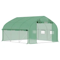 Outsunny 11.5' x 10' x 6.5' Walk-in Tunnel Greenhouse, Green House with Zippered Mesh Door, 7 Mesh Windows & Roll-up Sidewalls, Upgraded Gardening Plant Hot House with Galvanized Steel Hoops, Green(m-1)