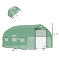 Outsunny 11.5' x 10' x 6.5' Walk-in Tunnel Greenhouse, Green House with Zippered Mesh Door, 7 Mesh Windows & Roll-up Sidewalls, Upgraded Gardening Plant Hot House with Galvanized Steel Hoops, Green(m-3)