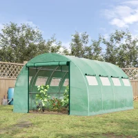 Outsunny 13' x 10' x 6.5' Walk-in Tunnel Greenhouse with 2 Zippered Mesh Doors & 10 Mesh Windows, Upgraded Gardening Plant Hot House with Galvanized Steel Hoops, Green(m-2)