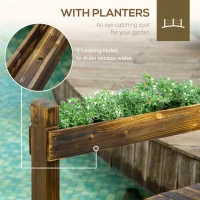 Outsunny 7.5' Wooden Garden Bridge with Planters, Stained Finish Arc Footbridge with Safety Railings for Backyard, Pond Stream, Stained Wood(m-4)