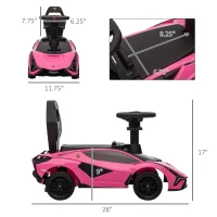 Aosom Licensed Lamborghini SIAN FKP 37 Kids Ride on Push Car, Ride Racer, Foot-to-floor Sliding Car with Music, Headlights, Under Seat Storage, for 18-48 Months, Pink(m-3)