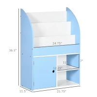 Qaba Toy Storage Organizer, Kids Bookshelf, Freestanding Children Bookcase with Cabinet for Toys Clothes Books, Blue(m-3)