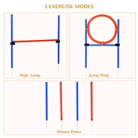 PawHut Dog Agility Training Equipment with Easy 3-Piece Set, Dog Obstacle Course for Backyards of Small Size, Includes Dog Hurdles, Weave poles, Hoop(m-4)
